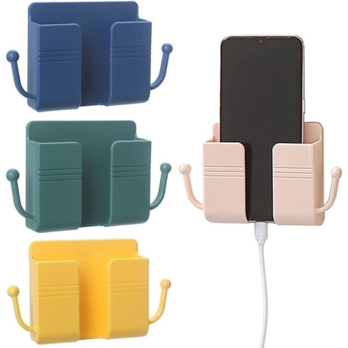 4-Piece Wall Organizer Box, Remote Control Wall Storage Box, with 2 Hooks, 4 Colors