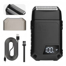 Men's electric shaver, cordless beard trimmer, waterproof, 3 adjustable shaving speeds, Type-C charger, LED display (black)