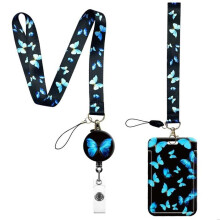2-Piece Butterfly Neck Strap Badge Holder, Retractable Badge Holder, Rigid Badge Holder for ID Cards, Keys, Tickets