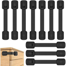 Pack of 10 Baby Door Stoppers, Child Safety Closet Locks with Strong Adhesive, Baby Safety Door Stoppers, Black