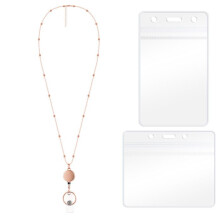 Extendable ID card holder - Expandable card holder - With clip - Service badge holder - Rose gold
