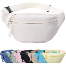Fanny pack for women and men with adjustable belt, 2 zippered pockets, lightweight fanny pack suitable for everyday use, A - White
