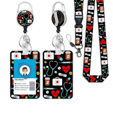 Badge Holder with Lanyard Breakaway, Retractable Badge Reel, Detachable Badge Clips, for Nurse Teachers' Office