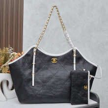 Chanel 25S GD Woven Maxi Tote Black Gold 2561