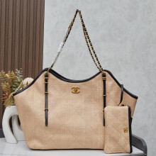 Chanel 25S GD Woven Maxi Tote Black Gold