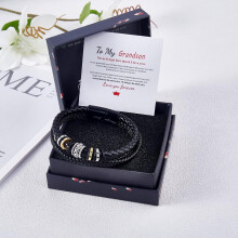 Pulseira de couro preta com a inscrição "Te amarei para sempre" - presente