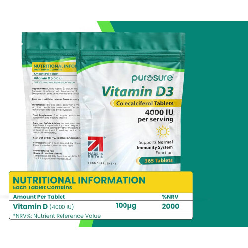 Vitamin D3 Colecalciferol 4000IU - 365 Tablets 2