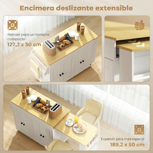Homcom Isla de Cocina Blanco 189.2 x 50 x 87.8 cm 2