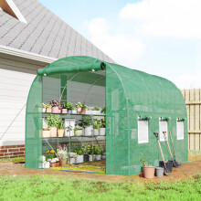 Outsunny Walk-in Greenhouse with Shelves, Green House with Mesh Windows