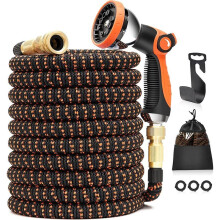 15m Garden Hose, 50FT Kink Resistant Expandable Garden Hose, 10 Pattern Flexible Garden Hose 3/4" & 1/2" Rotating Nozzle Copper, Hose Holder