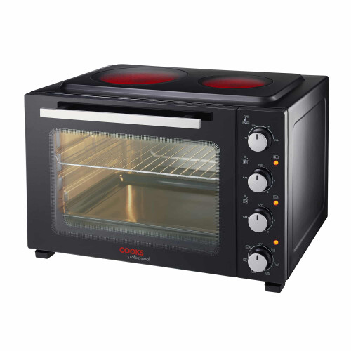Cooks Professional Cooks Professional 34L Mini Oven with 2 Ceramic Hobs | Black / Silver