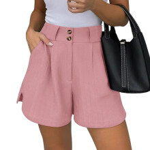 Womens Shorts Dressy Casual Trendy Elastic Pleated Side-Pink XL
