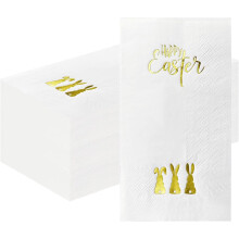 Osterservietten, weiß mit goldfolienverziertem Hasenmotiv, 50er-Packung