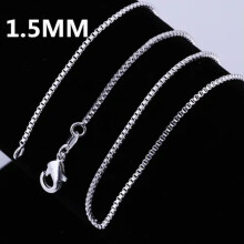 925 Sterling Silver Box Chain Necklace 1.5MM 20inch