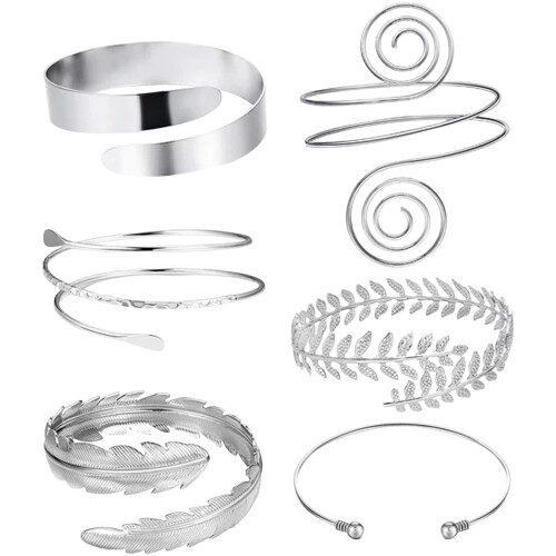Conjunto de 6 pulseiras femininas ajustáveis em ouro e prata