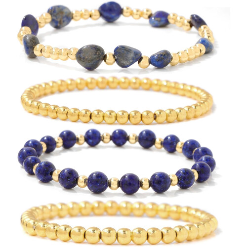 Gold Beaded Bracelet for Women Natural Stone Stack