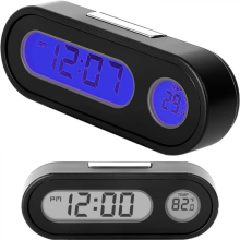 Compact Digital Car Clock - Luminous with LCD Backlight - Thermometer, Time Display, Car Interior Accessory -