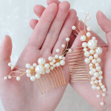 Pettine per capelli da sposa dorato, confezione da 2