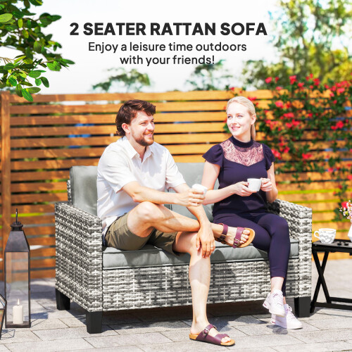 Two-Seater Rattan Outdoor Sofa - Light Grey 2