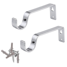 (Silver) Metal Curtain Pole Bracket 28mm 2pcs