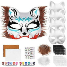 Cat Mask with Fur and Mesh Eye, Blank Paper Masks compatible DIY, White Painting Paper Masks, Cat Mask compatible DIY Halloween Mardi Gras Party_Maro