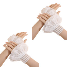 2 Pairs Fashion Faux Sleeves Ruffled Floral Lace Wrist Cuffs for