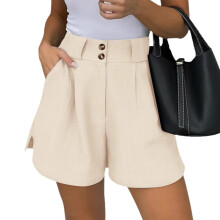 Womens Shorts Dressy Casual Trendy Elastic Pleated-Beige XXL