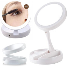 LED Folding Makeup Mirror with 1X/10X Magnification, LED Illuminated Double-Sided Cosmetic Tabletop Mirror USB Luminous Mirror compatible Table Desk