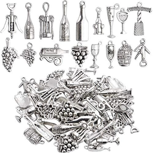 68 silberne Weinanhänger für DIY-Schmuck
