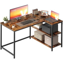 VASAGLE L Shaped Corner Desk, Computer Gaming Desk with Storage, Reversible Height-Adjustable Shelves, for Home Office, 110 x 80 cm