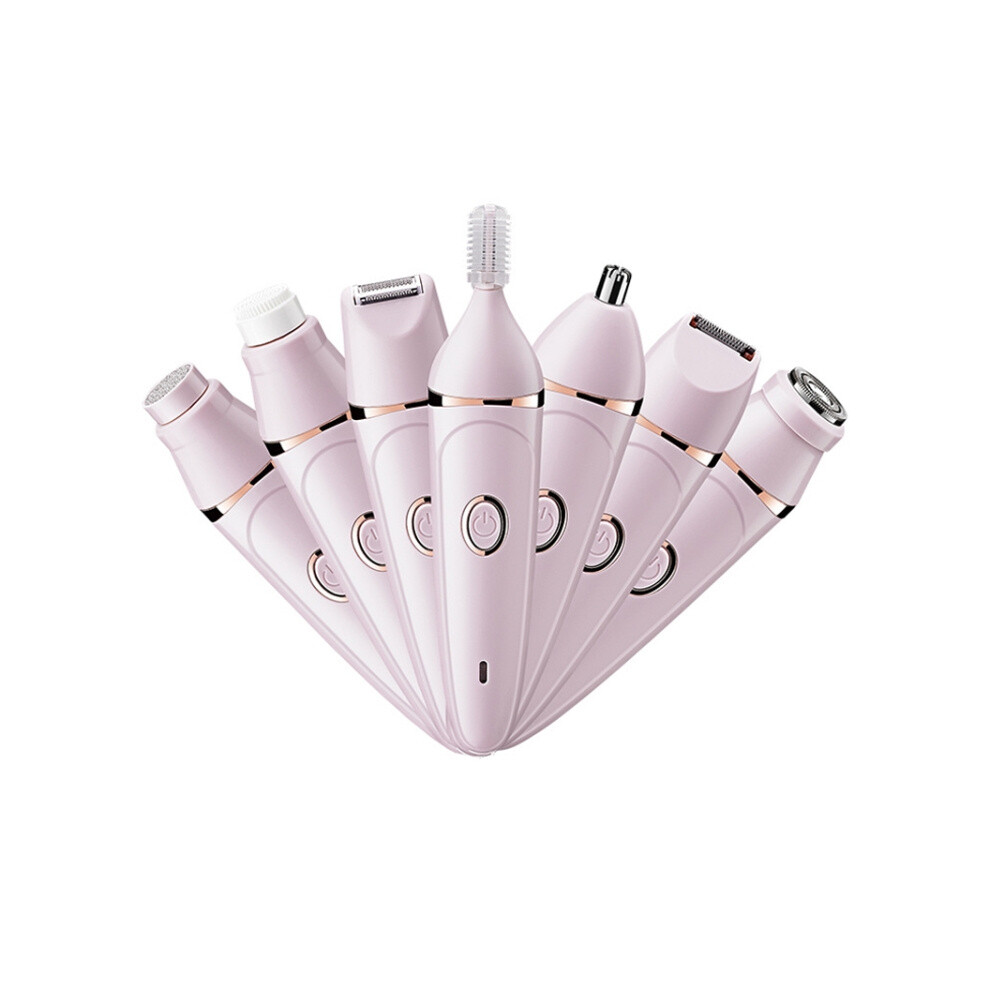 7-in-1 Multifunctional Women's Hair Removal Device with USB Rechargeable Hair Remover and Eyebrow Trimmer (Pink)