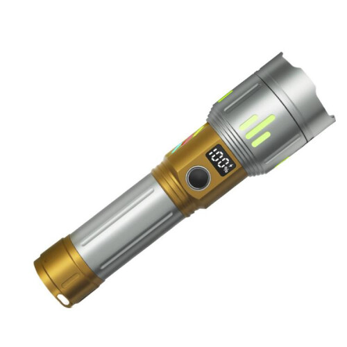 Azure Dragon Laser Cannon High-Intensity Flashlight, Handheld Rechargeable Zoom Long-Range Flashlight (Silver/Gold)