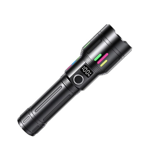 Rechargeable Zoomable High-Power Flashlight Handheld Aluminum Alloy Strong Light Torch(Black)