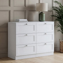 (White) 6 Drawer Bedside Cabinet Chest, Vida Design Altino, Modern Nightstand Wooden Storage Chest for Bedroom