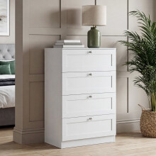 (White) 4 Drawer Bedside Cabinet Chest, Vida Design Altino, Modern Nightstand Wooden Storage Chest for Bedroom