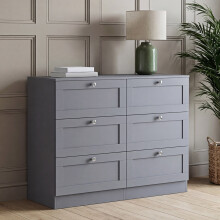(Grey) 6 Drawer Bedside Cabinet Chest, Vida Design Altino, Modern Nightstand Wooden Storage Chest for Bedroom