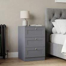 (Grey) 3 Drawer Bedside Cabinet Table Set of 2, Vida Design Altino, Modern Nightstand Wooden Storage Chest for Bedroom