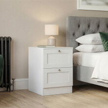 (White) 2 Drawer Bedside Cabinet Table, Vida Design Altino, Modern Nightstand Wooden Storage Chest for Bedroom