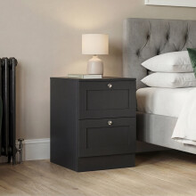 (Black) 2 Drawer Bedside Cabinet Table Set of 2, Vida Design Altino, Modern Nightstand Wooden Storage Chest for Bedroom