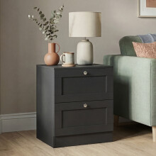 (Black) 2 Drawer Bedside Cabinet Table, Vida Design Altino, Modern Nightstand Wooden Storage Chest for Bedroom