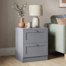 (Grey) 2 Drawer Bedside Cabinet Table, Vida Design Altino, Modern Nightstand Wooden Storage Chest for Bedroom