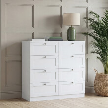 (White) 8 Drawer Bedside Cabinet Chest, Vida Design Altino, Modern Nightstand Wooden Storage Chest for Bedroom