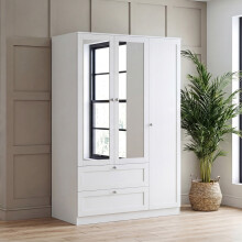 (White) 3 Door 2 Drawer Bedroom Wardrobe – Modern Storage Closet with Hanging Rail & Drawers