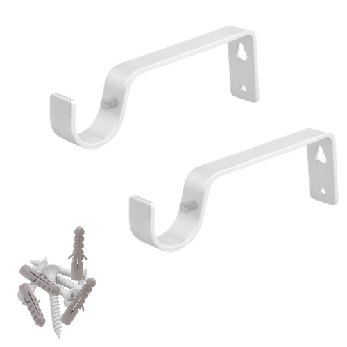 (White) Metal Curtain Pole Bracket 28mm 2pcs