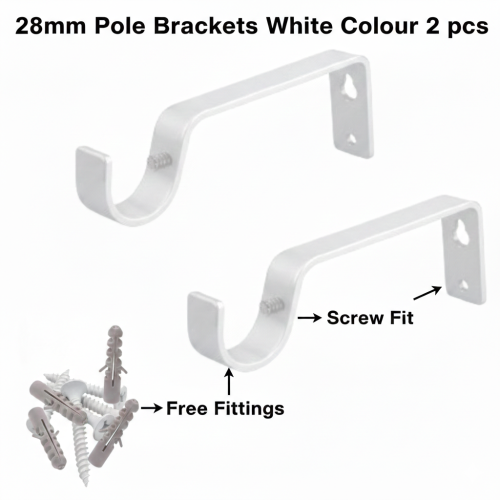 (White) Metal Curtain Pole Bracket 28mm 2pcs 2