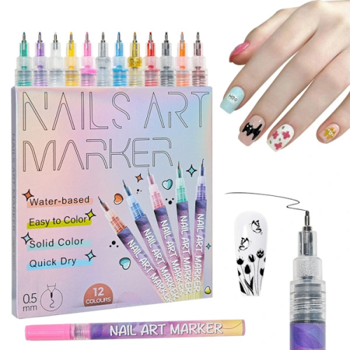 12 pcs Nail Art Pen Marker Set 0.5 mm Fine Tip for Precise Graffiti Drawing