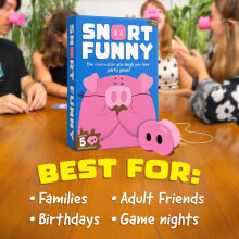 The Oinkcredible “You Laugh You Lose” Party Game, Snorts-Funny Board Game for Family Friend, 5 Toy Pig Noses & Challenge Cards