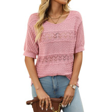 Sleeve Sweater for Women Crew Neck Knit Tops Dressy-Pink L