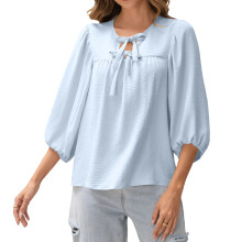 Women's Three-Quarter Sleeve Top, Casual and-Sky Blue S