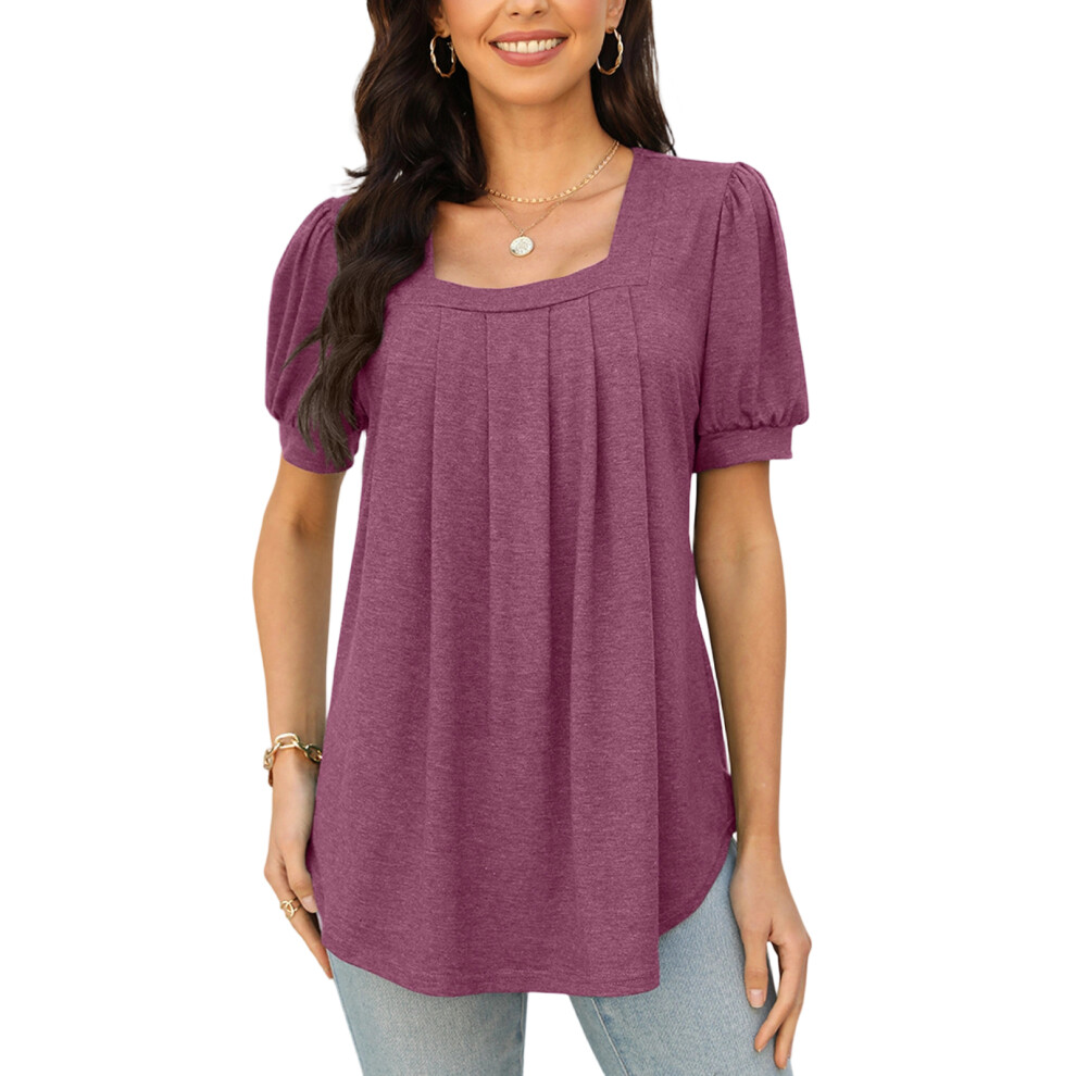 Fuchsia Women's Summer Short-Sleeved Ruffled Square Neck- Xxl